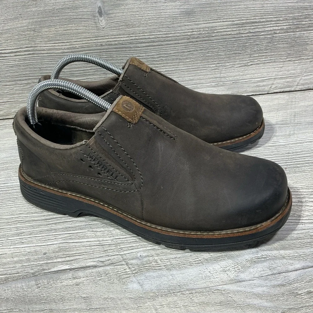 Merrell Realm Moc Shoes Mens 8 Slip On Round Toe Comfort Low Top J42147 Brown